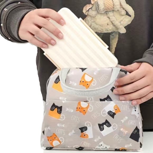 Insulated Kitty Cat Lunch Bag Tropical Container School Work Travel Picnic Light - Picture 2 of 14